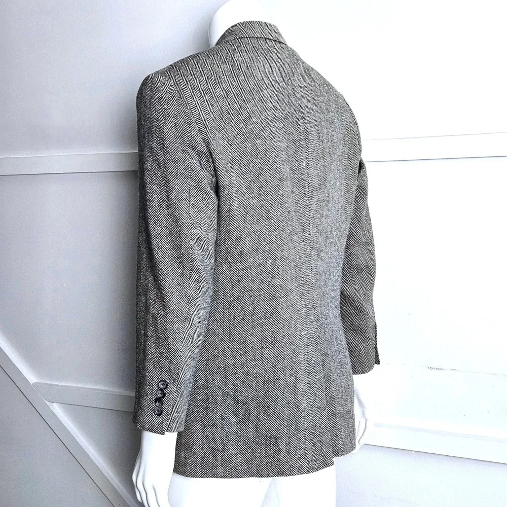 John Alexander Mens Herringbone Blazer Sport Coat Grey Black White Size 39R